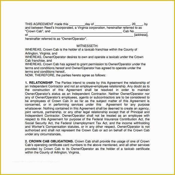 Owner Operator Lease Agreement Template Free Of Owner Operator Lease Agreement Pdf A Lease Agreement