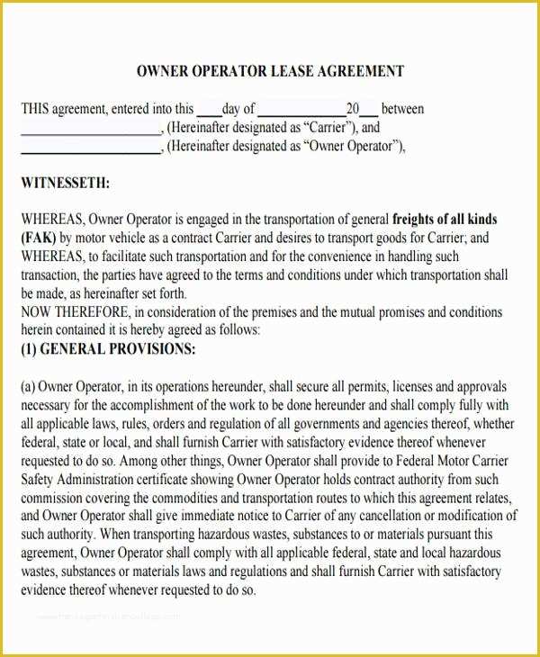 Owner Operator Lease Agreement Template Free Of Owner Operator Lease Agreement Sample