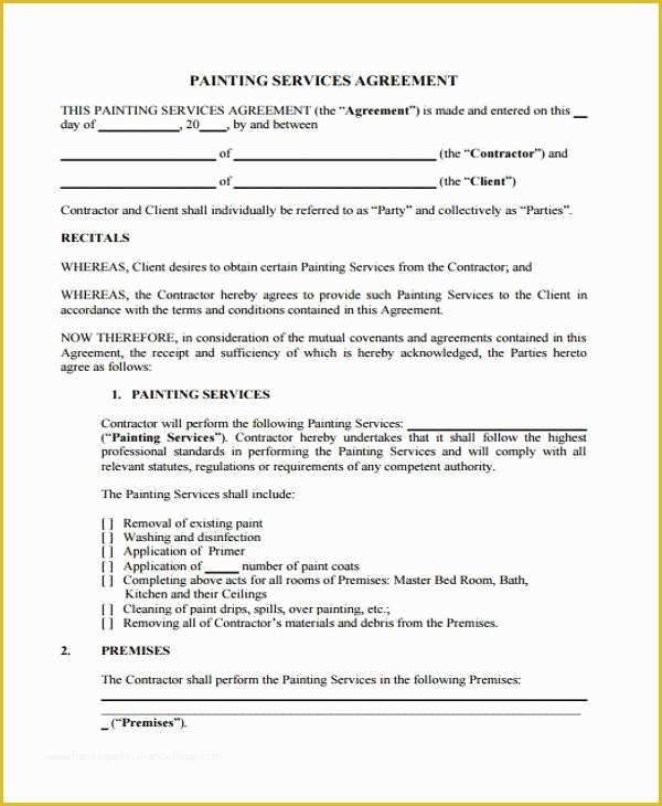 Painting Contract Template Free Download Of 7 Service Contract Agreement form Samples Free Sample