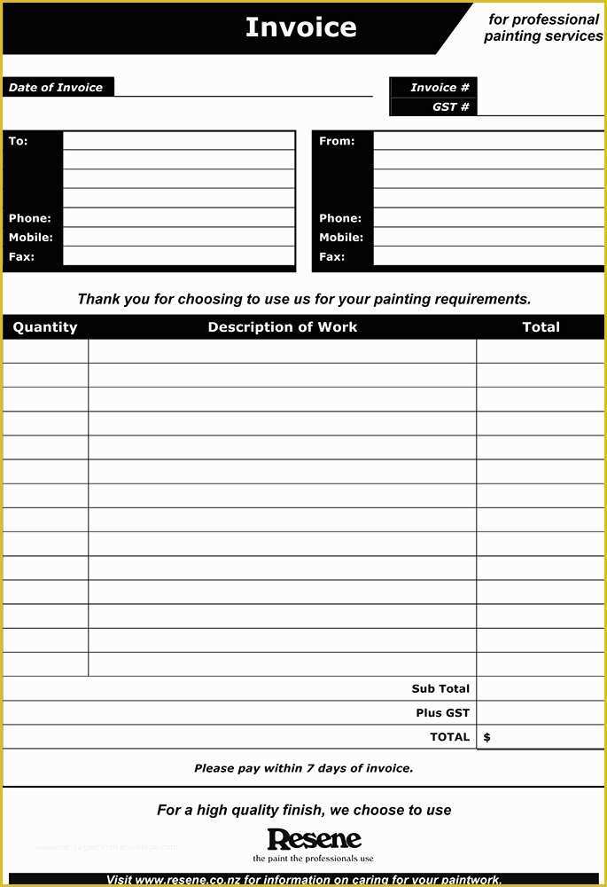 Painting Contract Template Free Download Of Stationery Painters Invoice form to Print