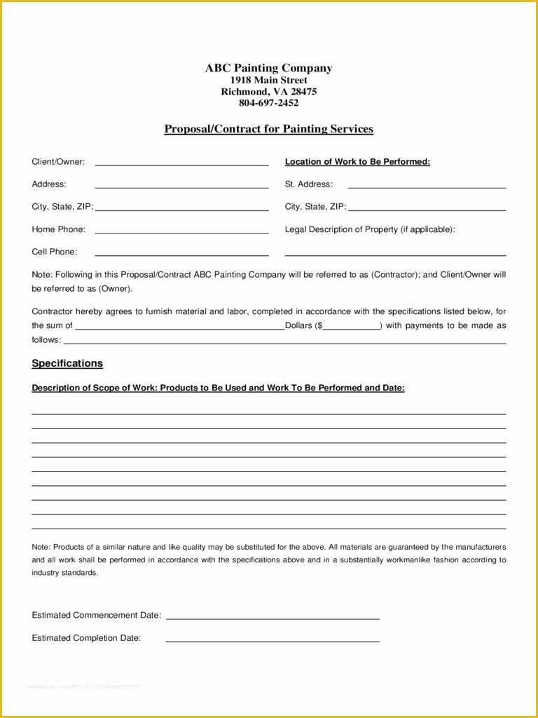 Painting Proposal Template Free Of Painting Contract Template 2 Free Templates In Pdf Word
