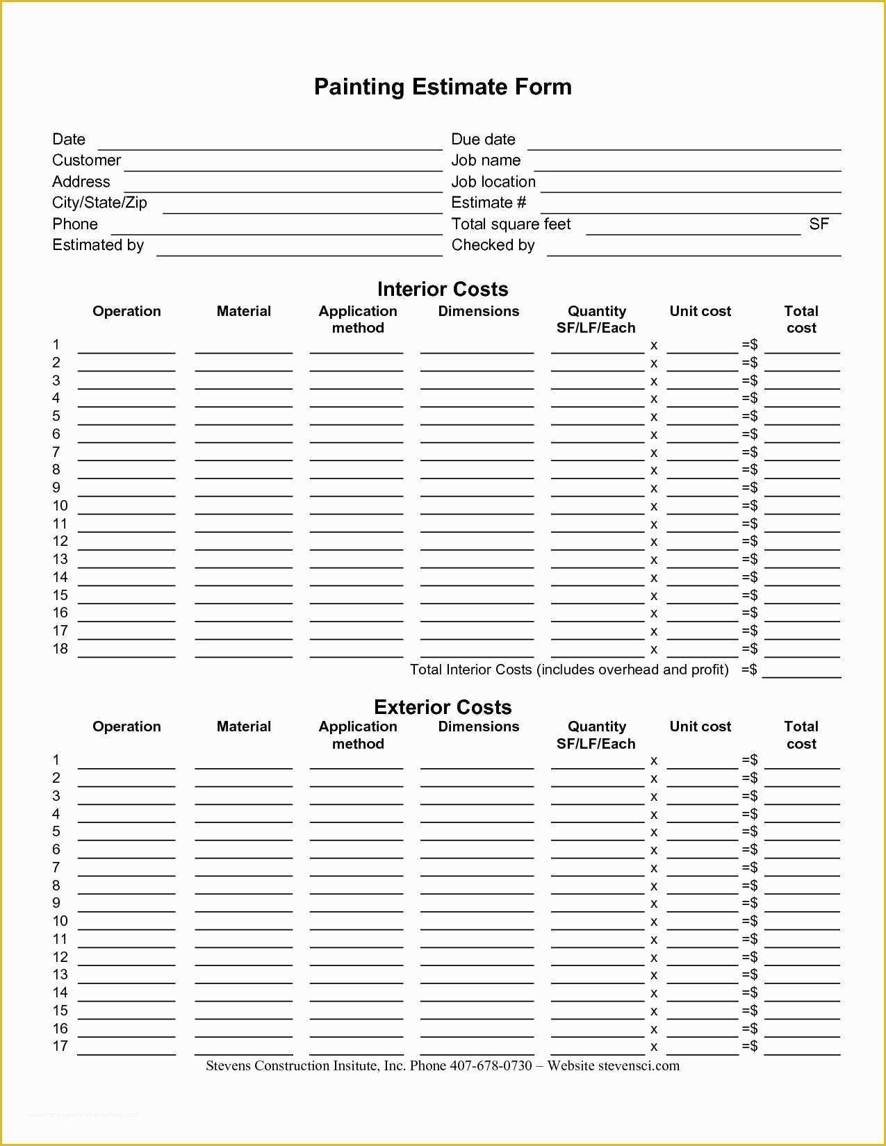 Painting Proposal Template Free Of Painting Estimate form Sample