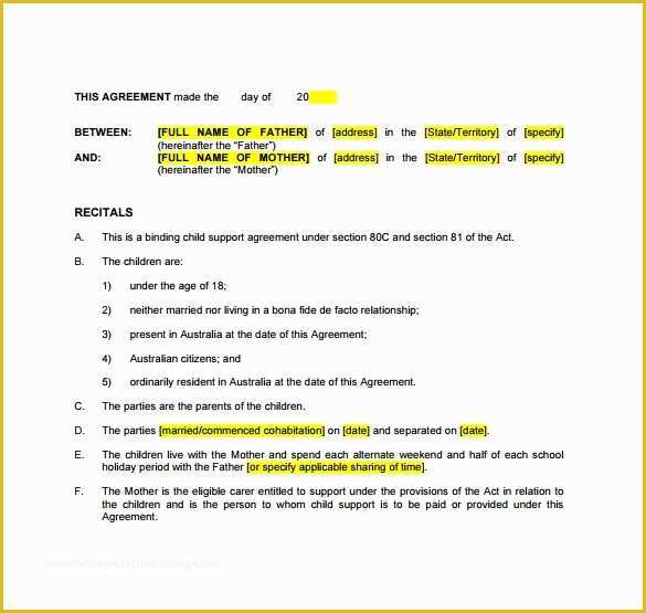 Parent Child Contract Templates Free Download Of 10 Sample Child Support Agreement Templates Pdf