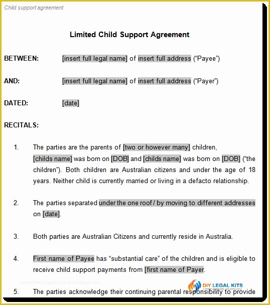 Parent Child Contract Templates Free Download Of Child Support and Parenting Plan Agreement Template
