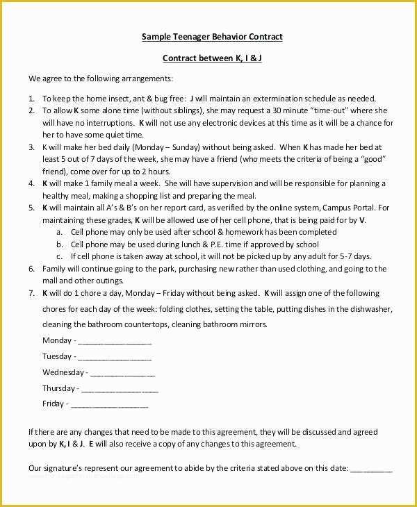Parent Child Contract Templates Free Download Of Family Behavior Contract Template Best Ideas for