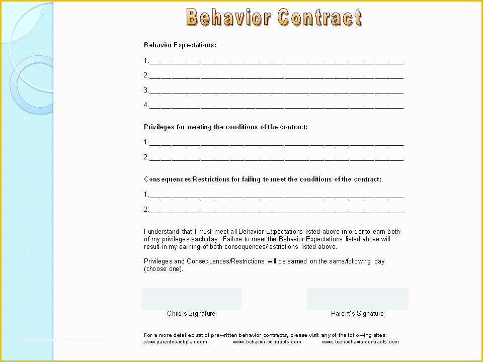 Parent Child Contract Templates Free Download Of Parent Child Behavior Contracts Teenage Contract Template