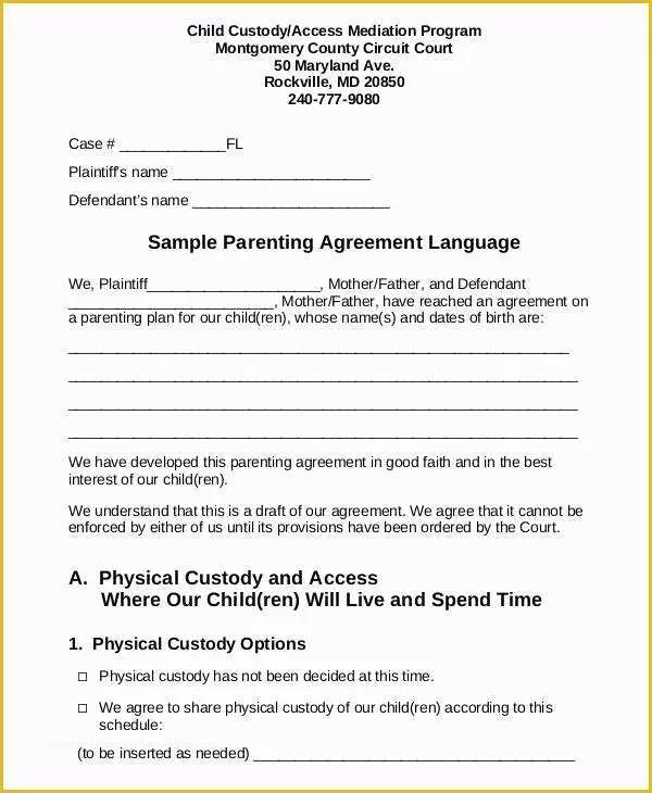 Parent Child Contract Templates Free Download Of Parenting Agreement Templates 8 Free Pdf Documents