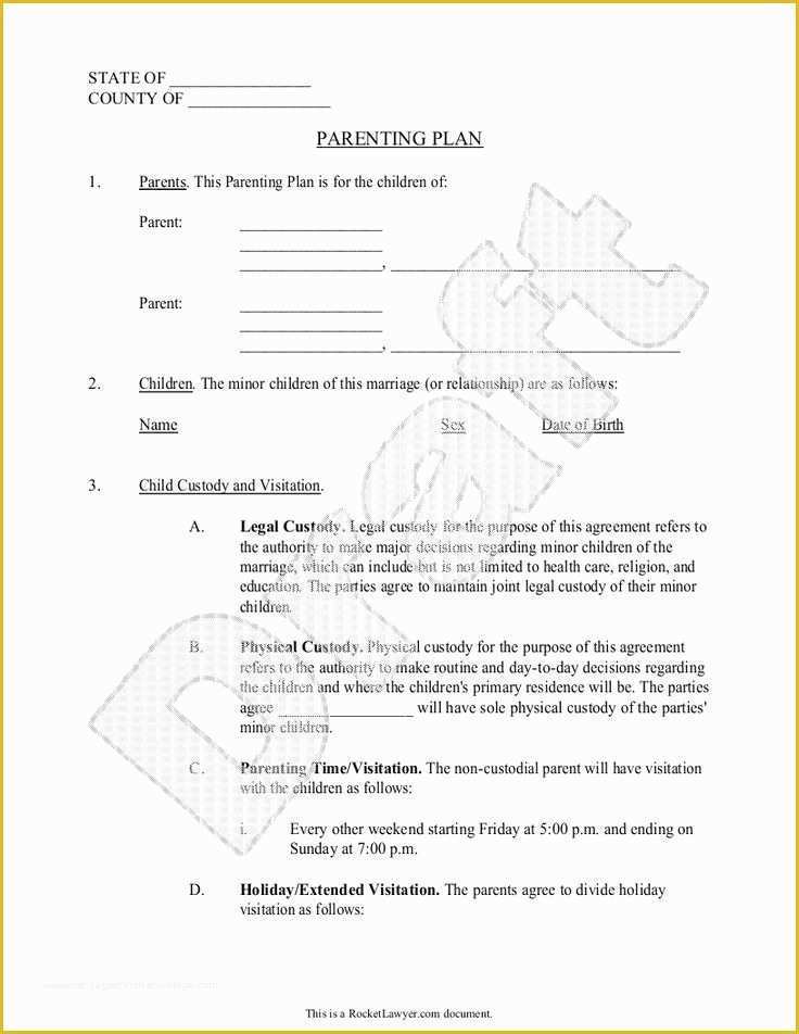 Parent Child Contract Templates Free Download Of Parenting Plan Child Custody Agreement Template with