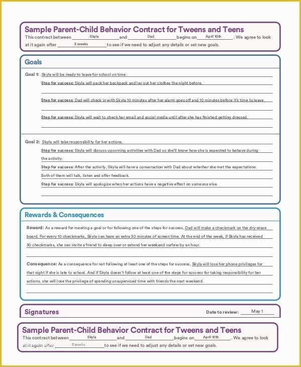 Parent Child Contract Templates Free Download Of Sample Behavior Contract 11 Examples In Pdf Word