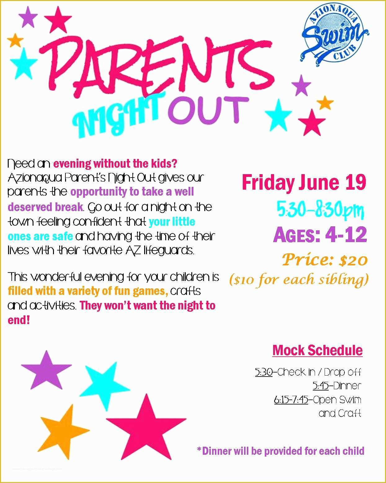 Parents Night Out Flyer Template Free Of Parents Night Out Azionaqua Swim Club