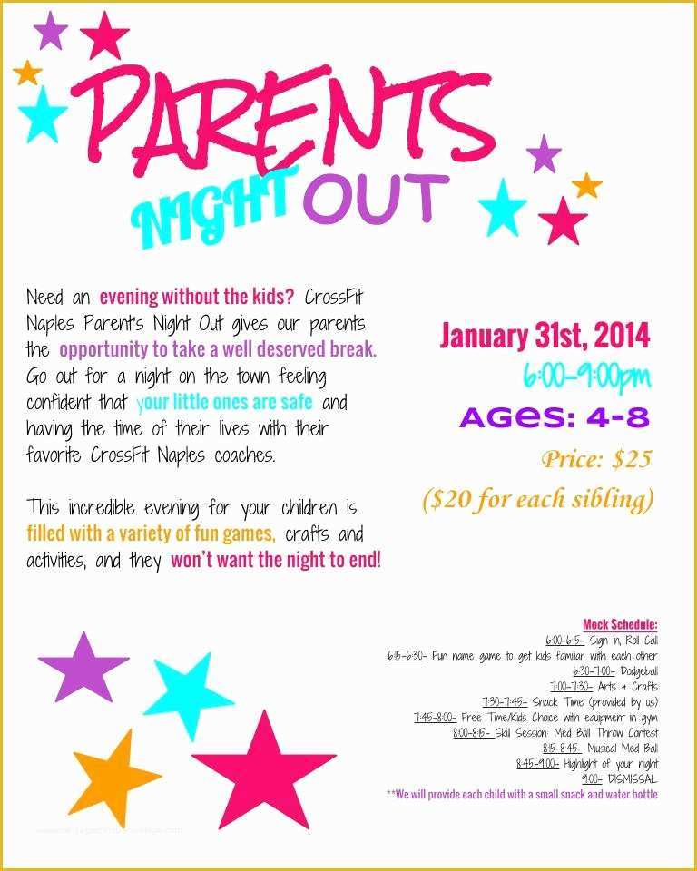 Parents Night Out Flyer Template Free Of Parents Night Out – Naples Strength & Conditioning