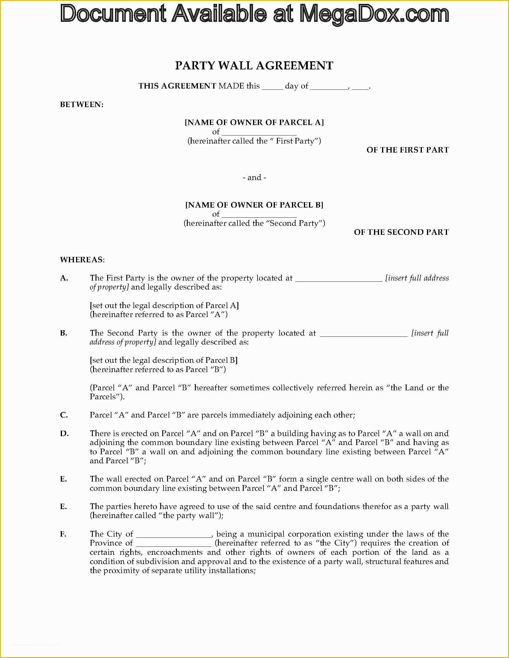 Party Wall Agreement Template Free Of Canada Party Wall Agreement
