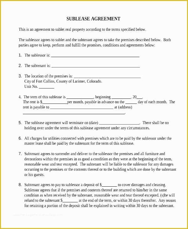 Party Wall Agreement Template Free Of Fice Sublease Agreement Template Mercial Sublease