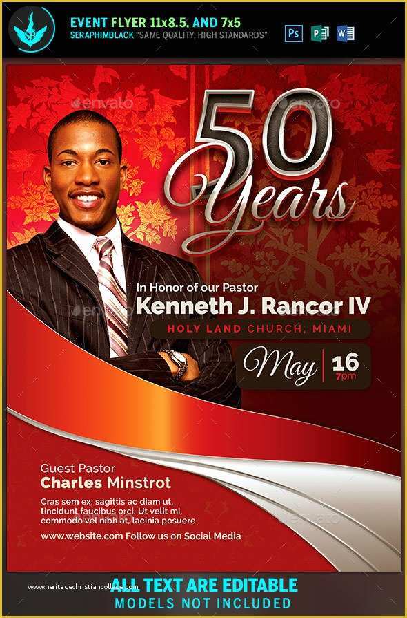 Pastor Anniversary Flyer Free Template Of Crimson Pastor S Anniversary Church Flyer Template by