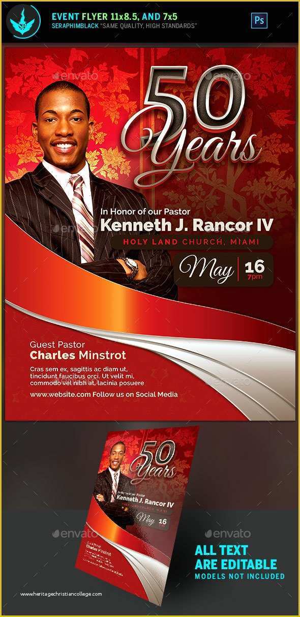 Pastor Anniversary Flyer Free Template Of Crimson Pastor S Anniversary Church Flyer Template by