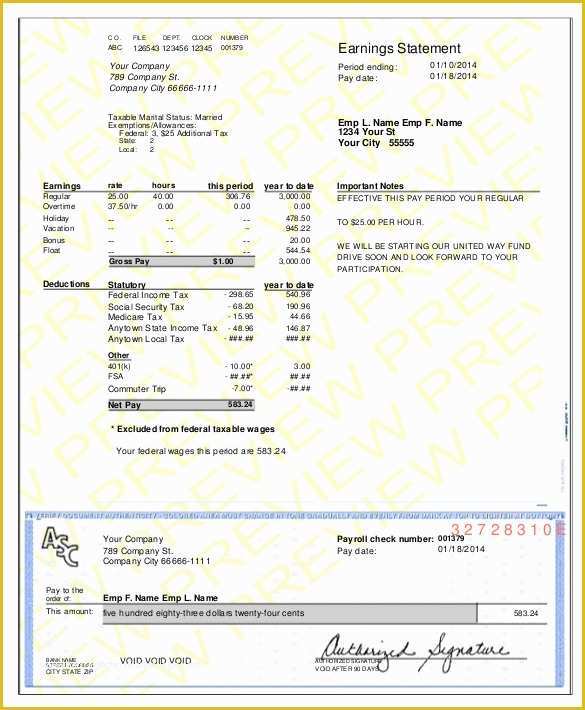 Pay Stub Template Free Of 24 Pay Stub Templates Samples Examples & formats