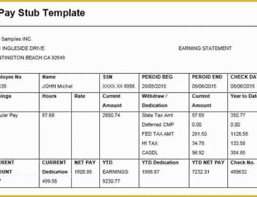 Paycheck Template Free Of 10 Create Paycheck Stub Template Free