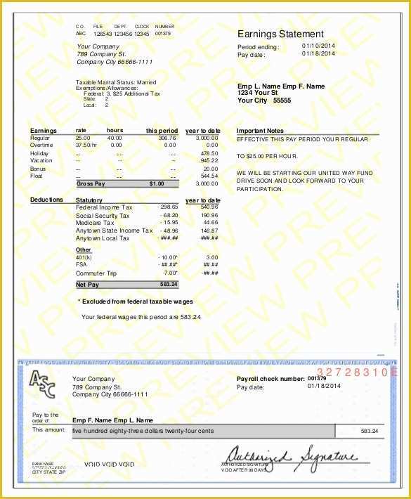 Paycheck Template Free Of 24 Pay Stub Templates Samples Examples & formats
