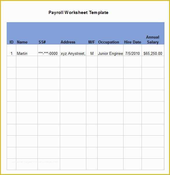Paycheck Template Free Of 5 Payroll Worksheet Templates – Free Excel Documents