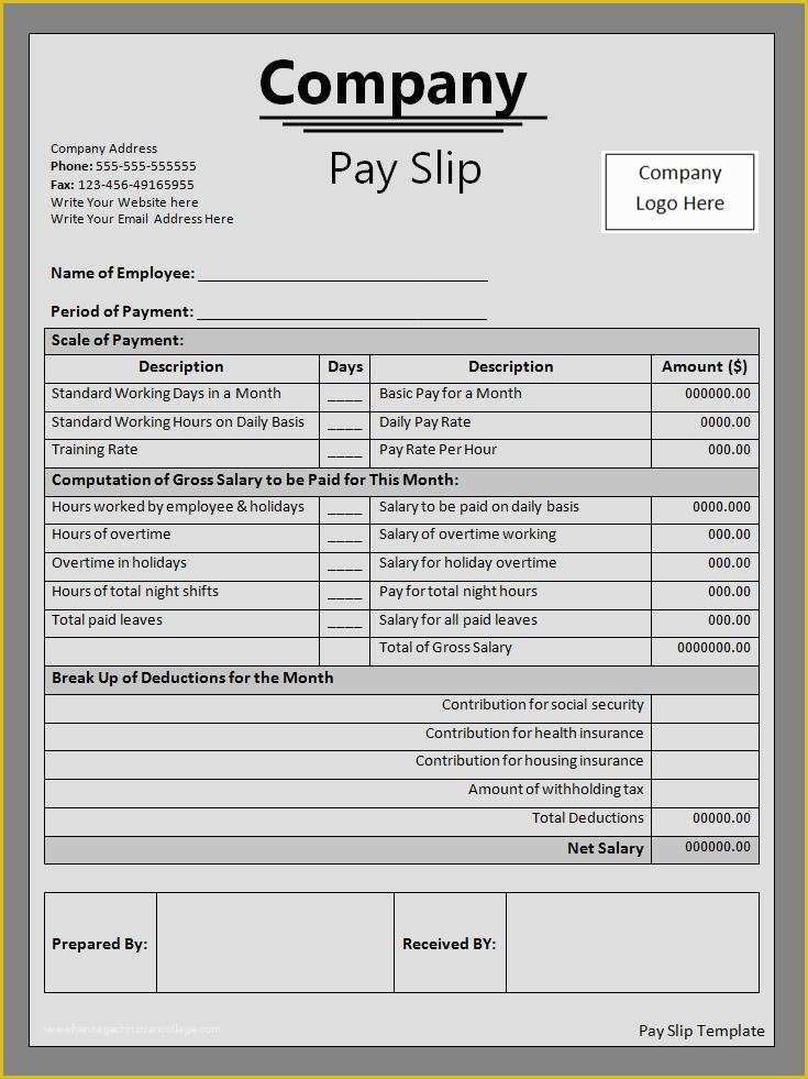 Paycheck Template Free Of Payroll Templates