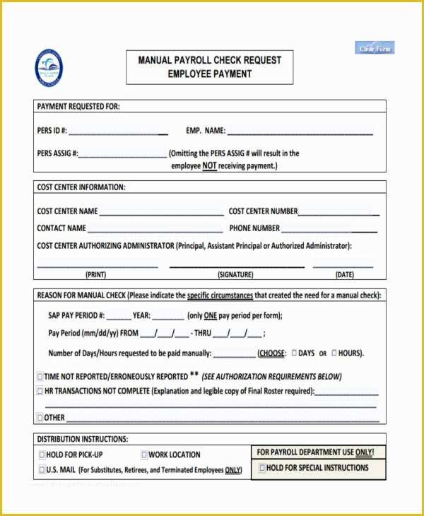 Payroll Check Template Free form Of 18 Check Request form Templates
