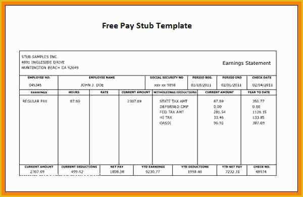 Payroll Check Template Free form Of 5 Excel Pay Stub Template Free