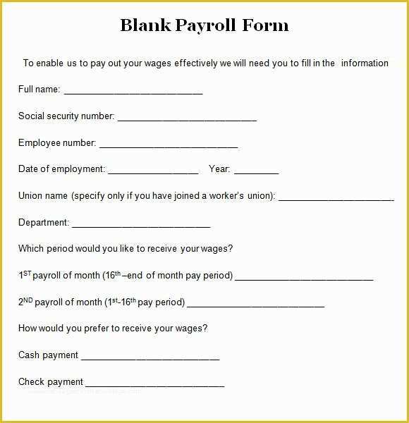 Payroll Check Template Free form Of 8 Blank Payroll form Templates