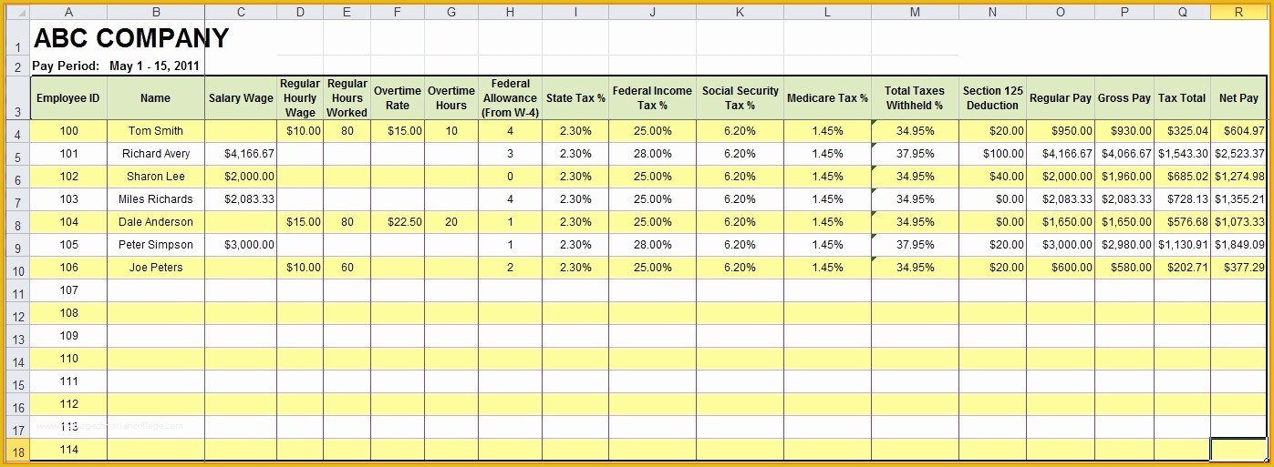 Payroll Template Excel Free Of 5 Payroll Sheets Template