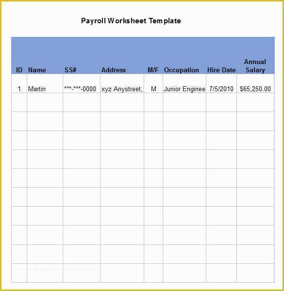Payroll Template Excel Free Of 5 Payroll Worksheet Templates – Free Excel Documents