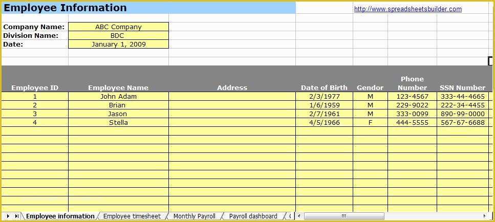 Payroll Template Excel Free Of Human Resource Payroll Spreadsheet Templates