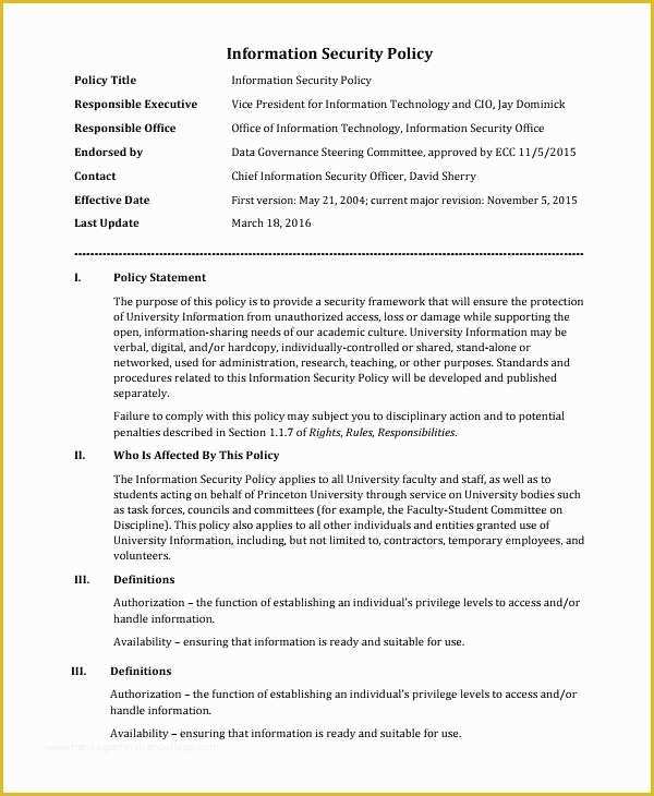 Pci Security Policy Template Free Of Data Security Policy Template Data Security Policy