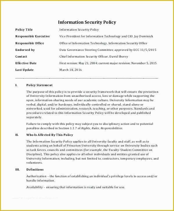 Pci Security Policy Template Free Of Sample Information Security Policy Template – Majestefo