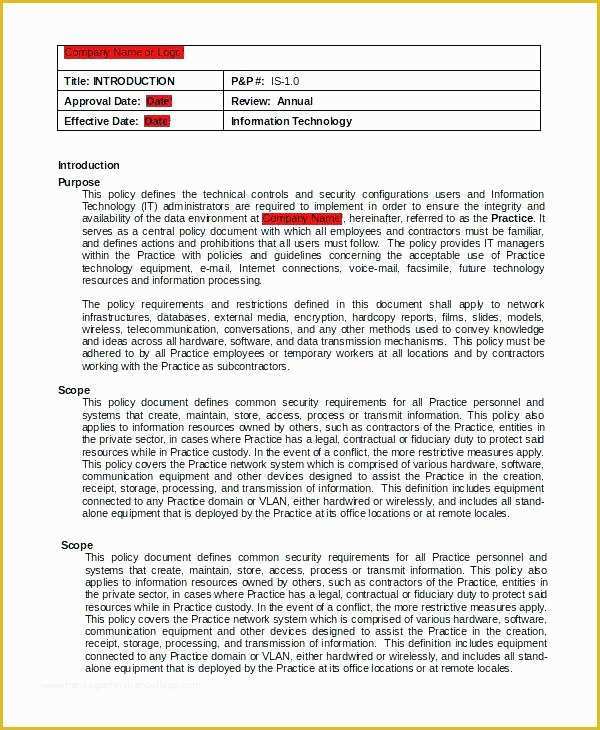 Pci Security Policy Template Free Of Security Policy Template Network Sample It 9 Free