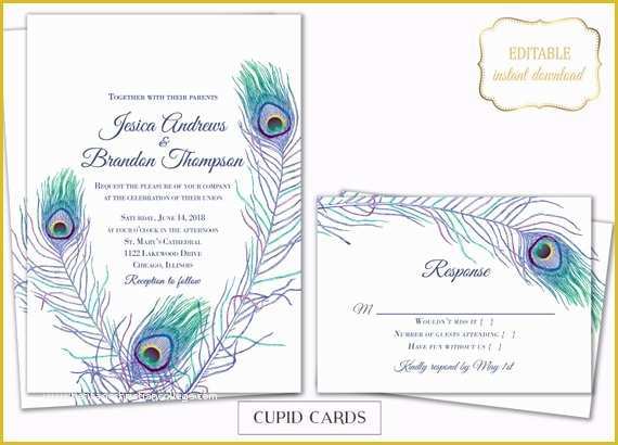 Peacock Invitations Template Free Of Peacock Feather Wedding Invite Templates Editable Printable