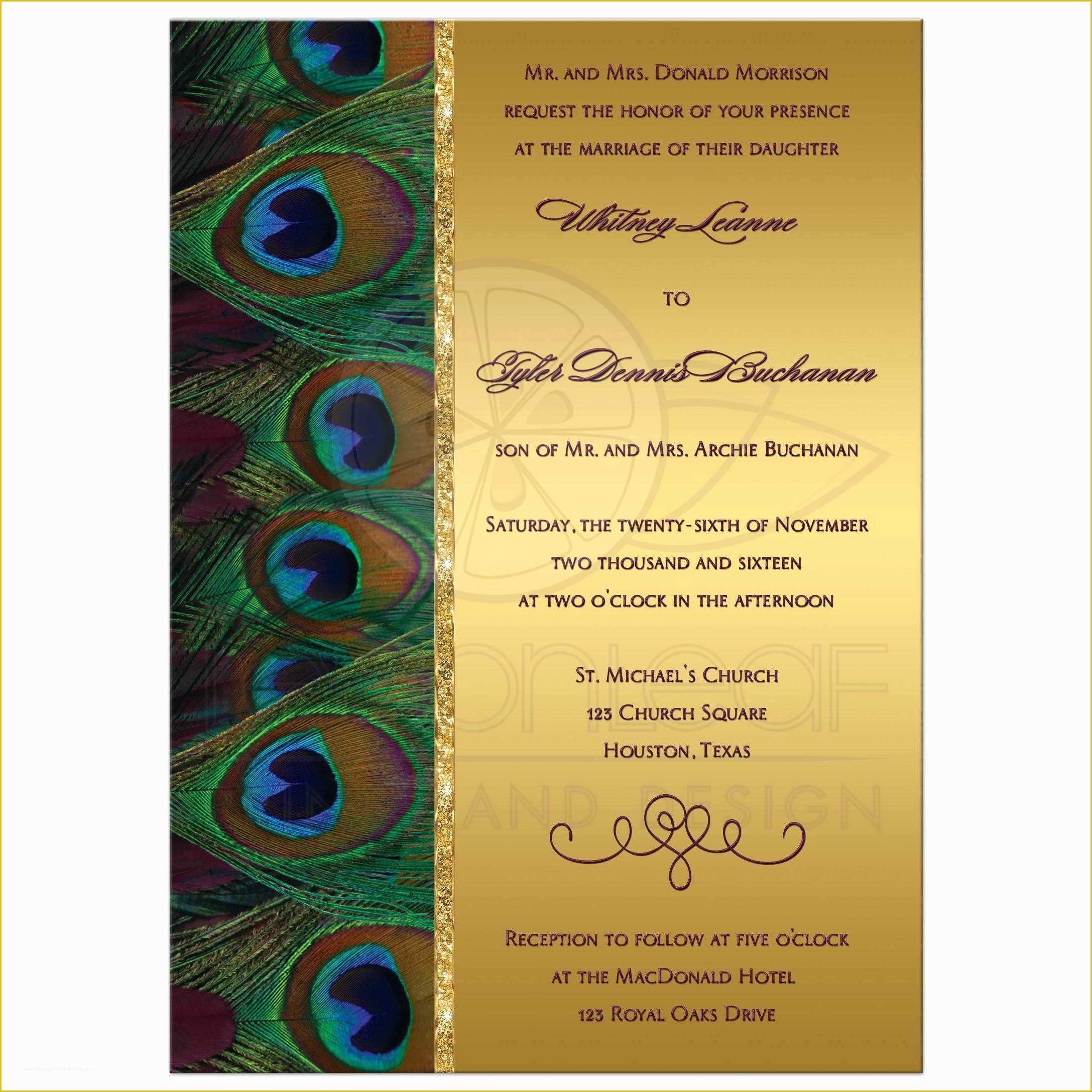 Peacock Invitations Template Free Of Peacock Invitation Cards Peacock Wedding Invites Etsy