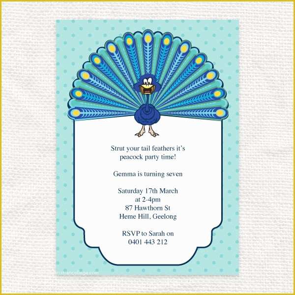 Peacock Invitations Template Free Of Peacock Kids Birthday Party Invitation Printable File