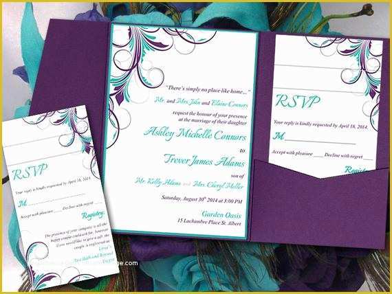 Peacock Invitations Template Free Of Peacock Pocketfold Wedding Invitation Template Set Teal