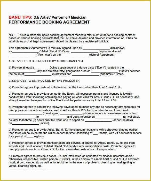 Performance Agreement Template Free Of 14 Sample Artist Contract Templates Word Docs