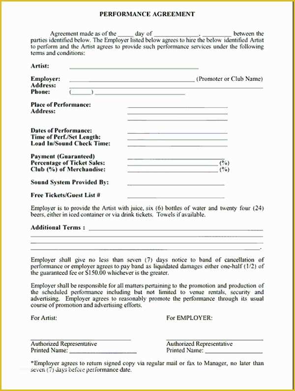 Performance Agreement Template Free Of 5 Band Contract Examples Pdf