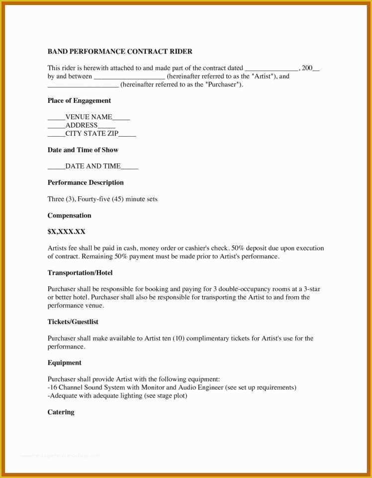 Performance Agreement Template Free Of 8 9 Band Contract Template