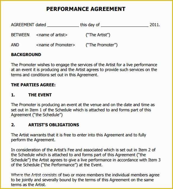 Performance Agreement Template Free Of 9 Artist Contract Templates Download for Free