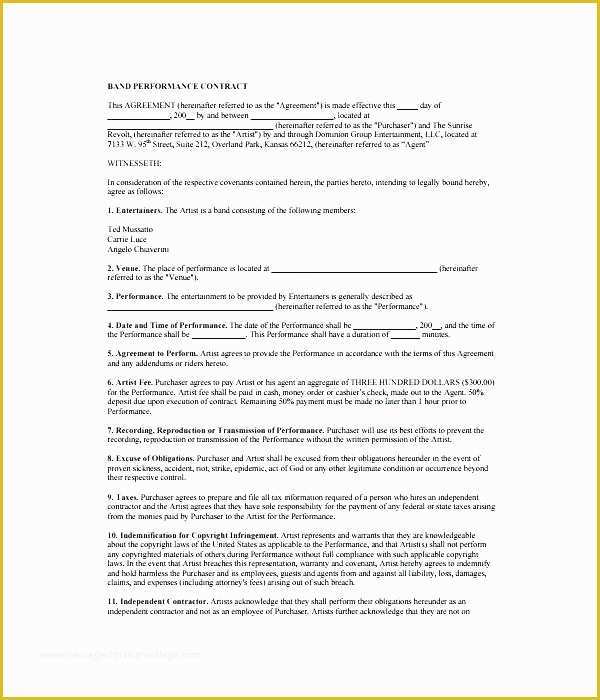 Performance Agreement Template Free Of Artist Performance Agreement Template Free Templates Contract