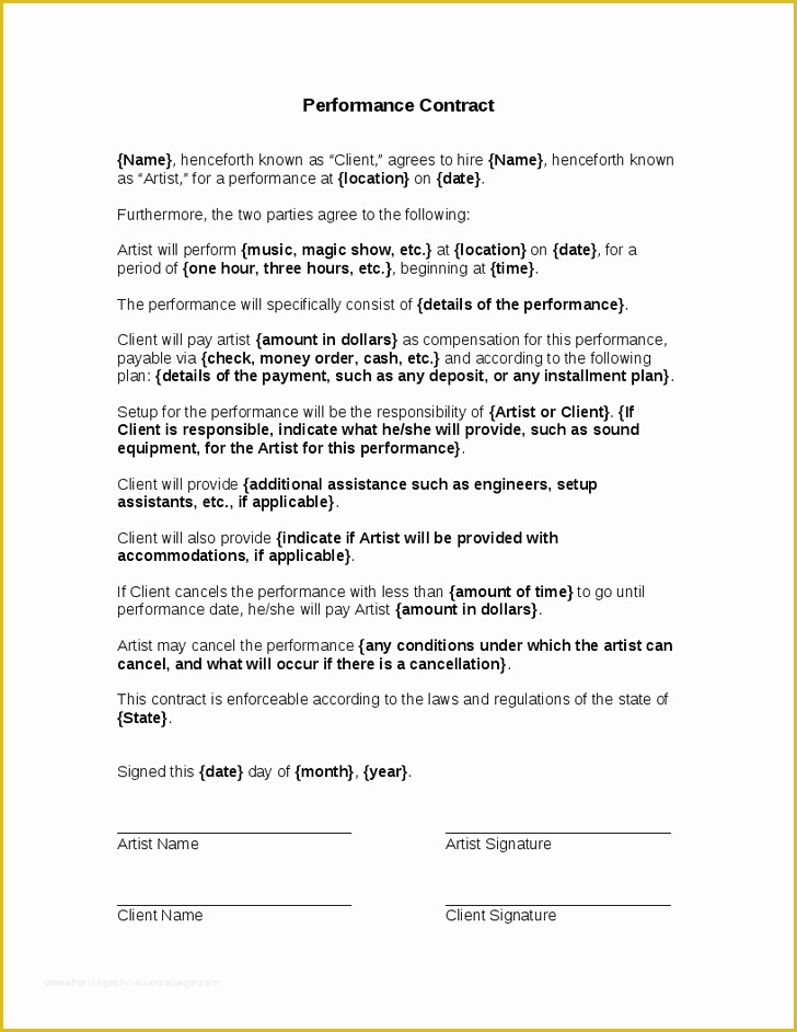Performance Agreement Template Free Of Band Performance Contract Template Related Keywords Band