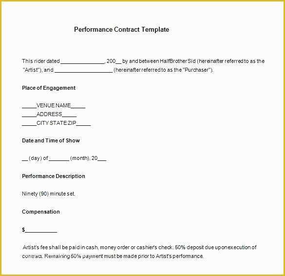 Performance Agreement Template Free Of Music Agreement Contract