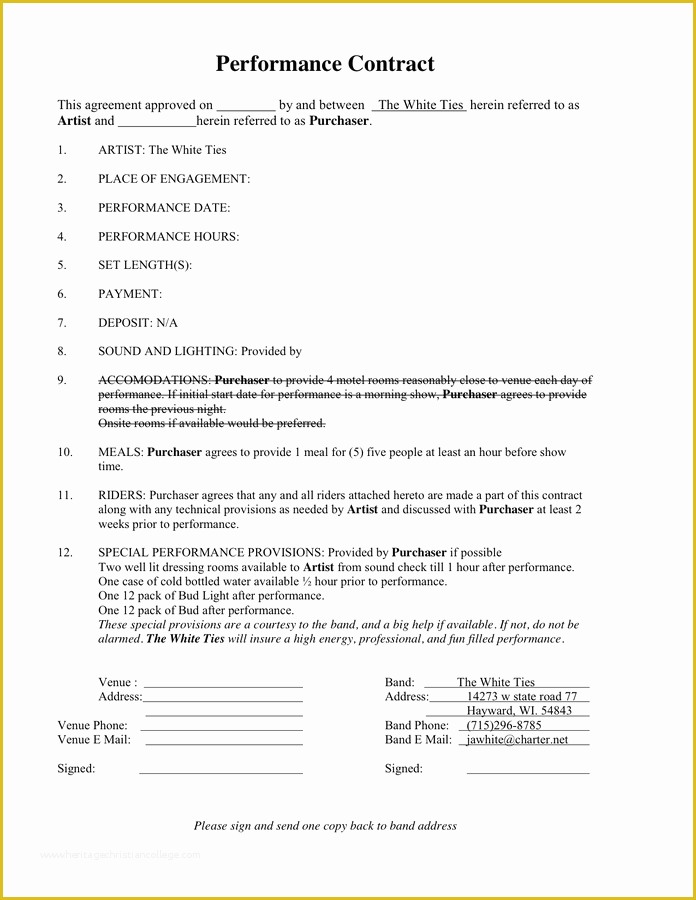 Performance Agreement Template Free Of Performance Contract In Word and Pdf formats