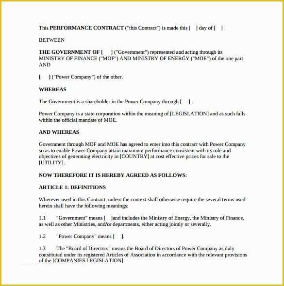 Performance Agreement Template Free Of Performance Contract Template 13 Download Free