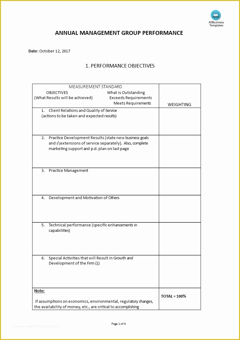 Performance Management Templates Free Of Annual Management Group Performance Plan