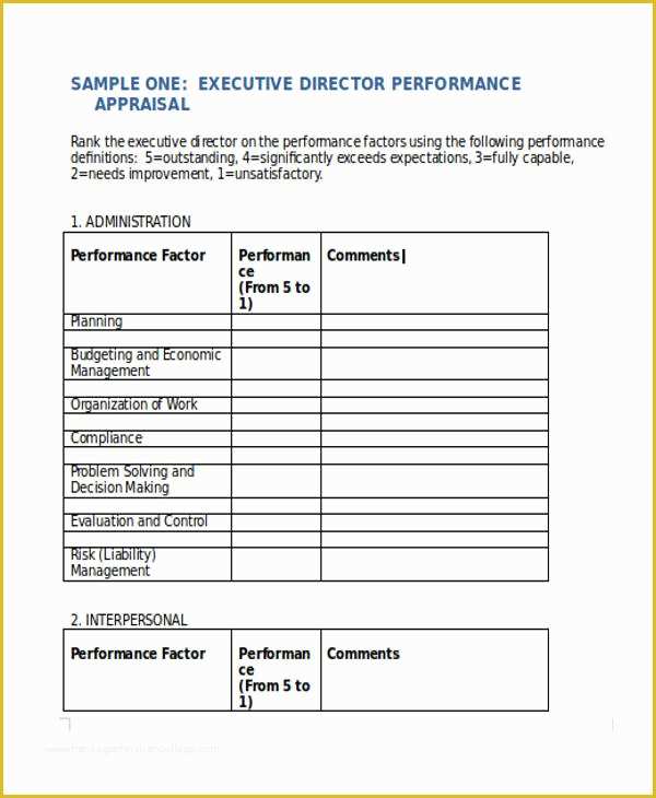 Performance Management Templates Free Of Performance Appraisal Template for Senior Management