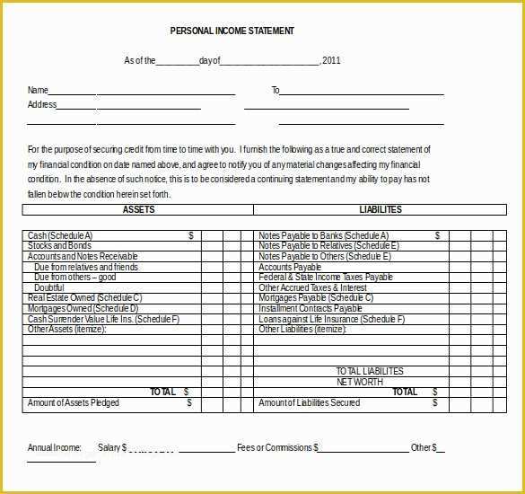 Personal Income Statement Template Free Of 15 Word In E Statement Templates