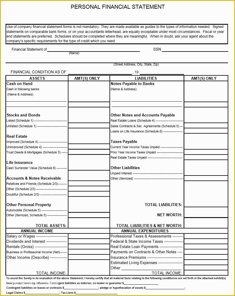 Personal Income Statement Template Free Of 40 Personal Financial Statement Templates &amp; forms